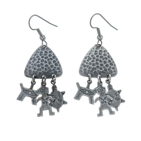 Vintage Steel Dog Figure Turtle Design Dangle Earrings - Picture 1 of 5